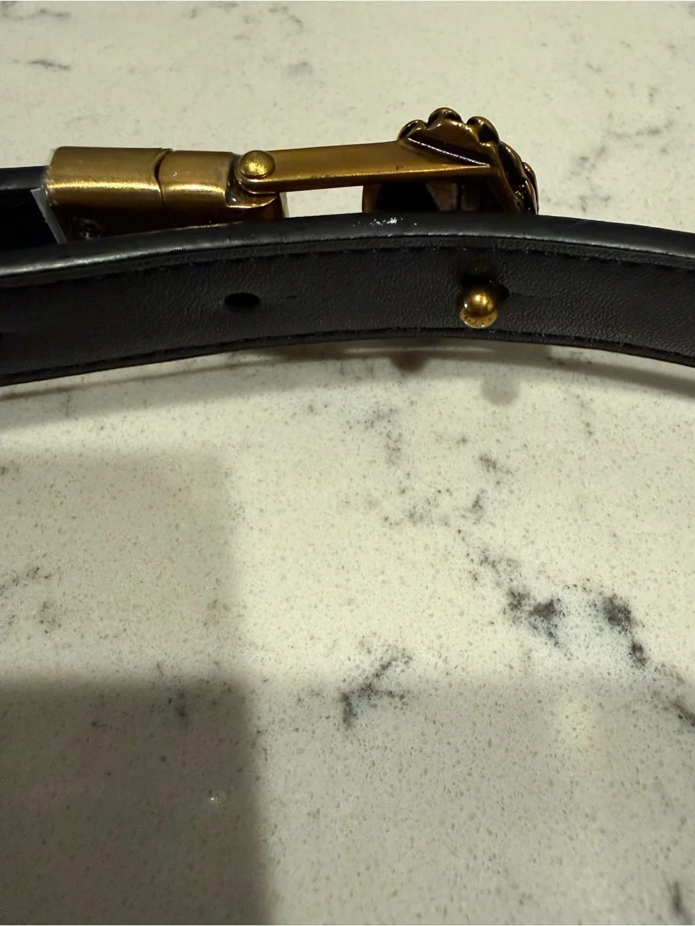 Kurt Geiger Metallic Black-Brown Leather Belt with Gold Bird-Head Buckle